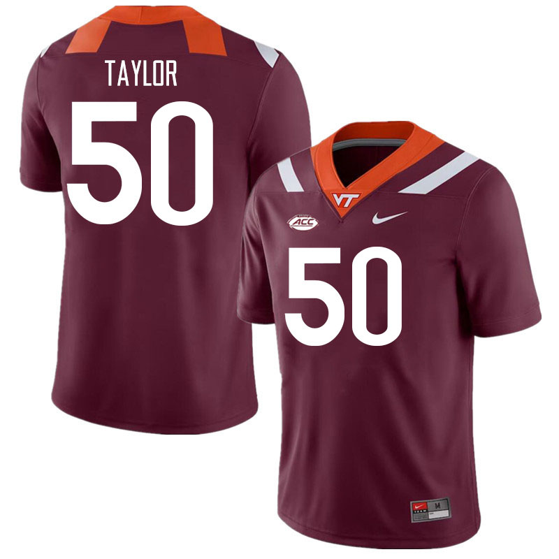 Men #50 Darius Taylor Virginia Tech Hokies College Football Jerseys Stitched Sale-Maroon